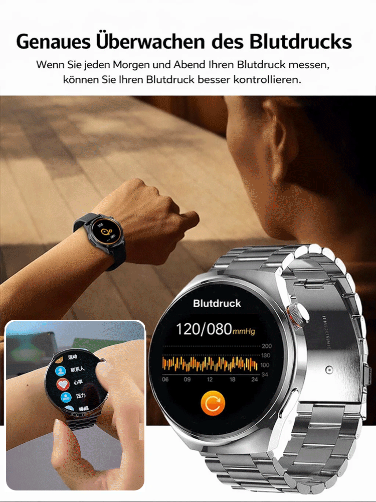 【Abschied von den Stichen!】Deutsche Glukose-Uhr: Schmerzfreie 5-in-1-Messung  