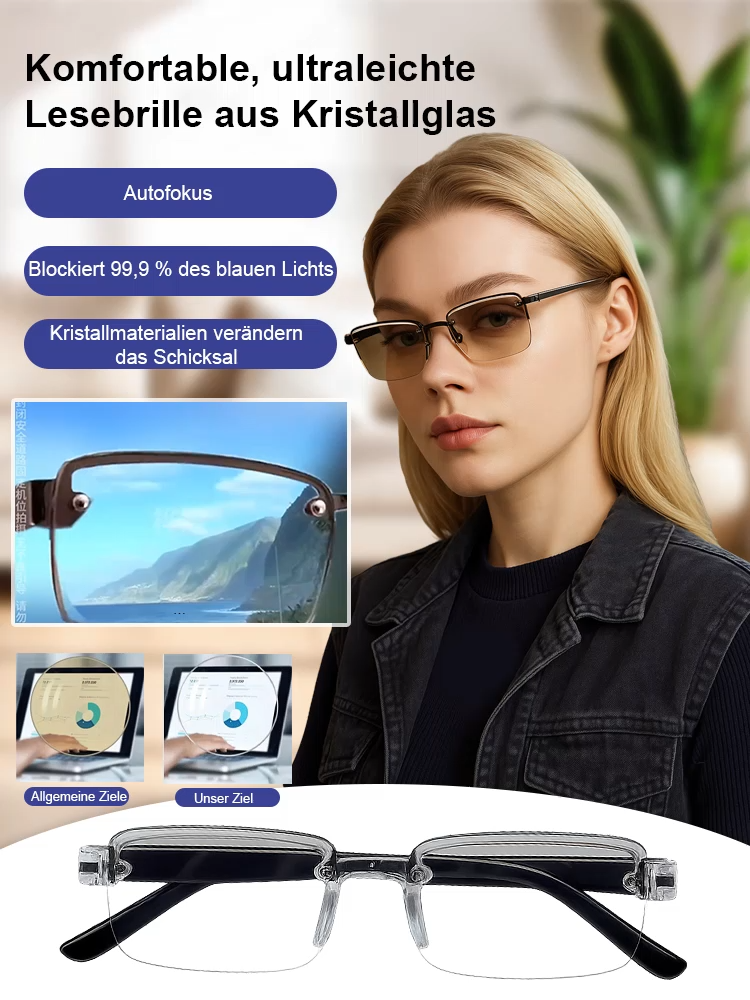 50 Jahren Garantie, Intelligenter Zoom Anti-Müdigkeit Komfort Superleichte Kristall-Lesebrille