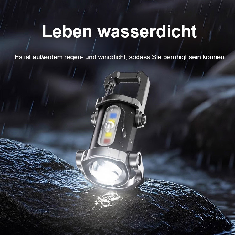 【SOS Notfalllampe + Taschenlampe + Powerbank】Mini-Taschenlampe als Schlüsselanhänger, fünf Helligkeitsstufen