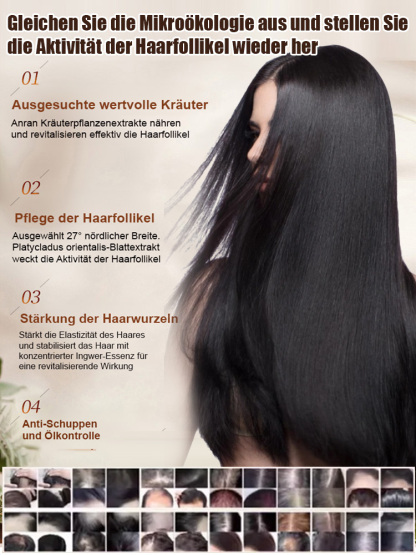 Bekämpft Haarausfall + Fördert das Nachwachsen + Plegt das Haar