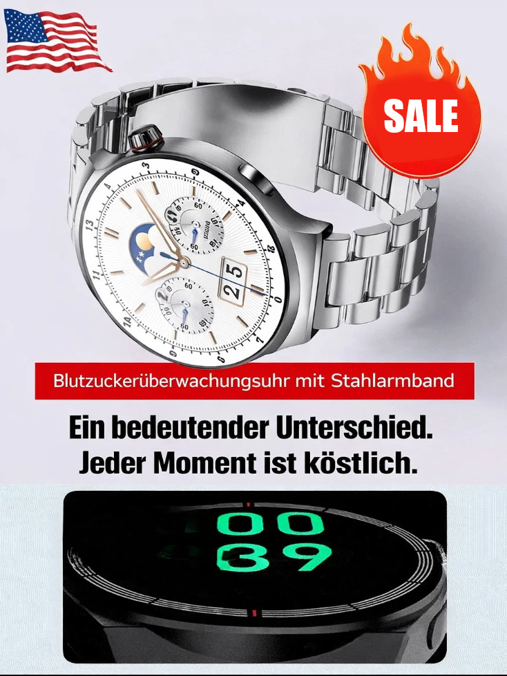 【Abschied von den Stichen!】Deutsche Glukose-Uhr: Schmerzfreie 5-in-1-Messung  