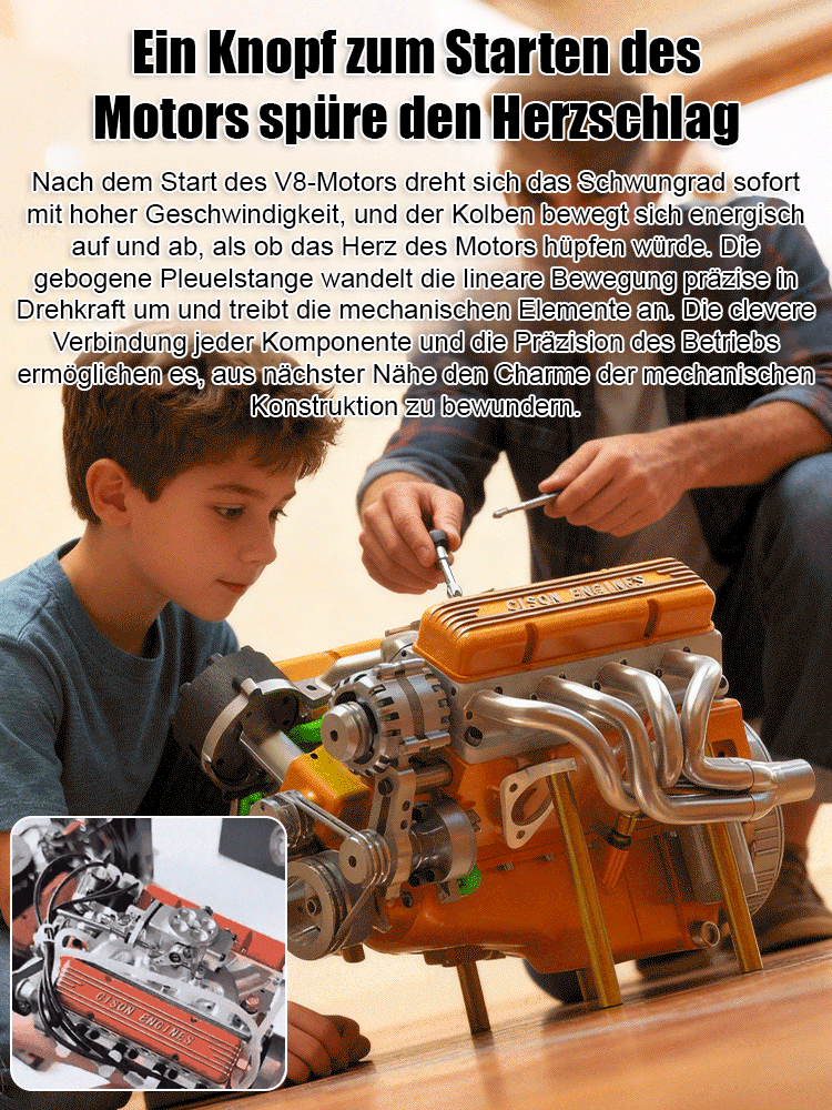 [100% Funktionsgetreu] CNC-gefräst, benzinbetrieben, voll lauffähig: Neues V8-Motor-Modellstück
