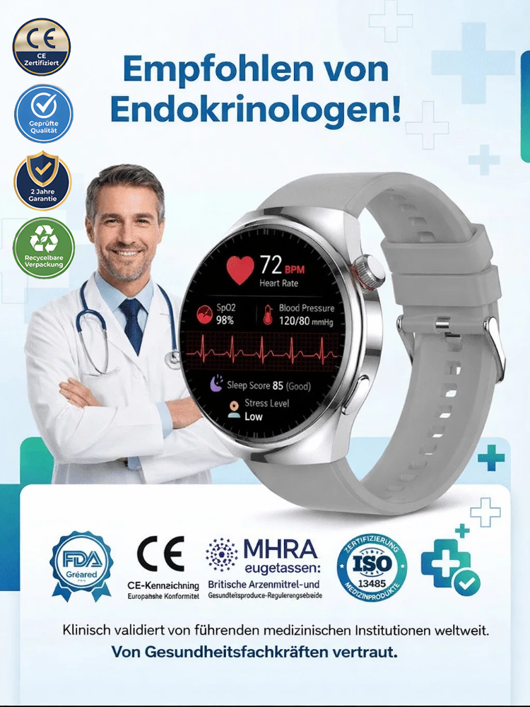 【Abschied von den Stichen!】Deutsche Glukose-Uhr: Schmerzfreie 5-in-1-Messung  