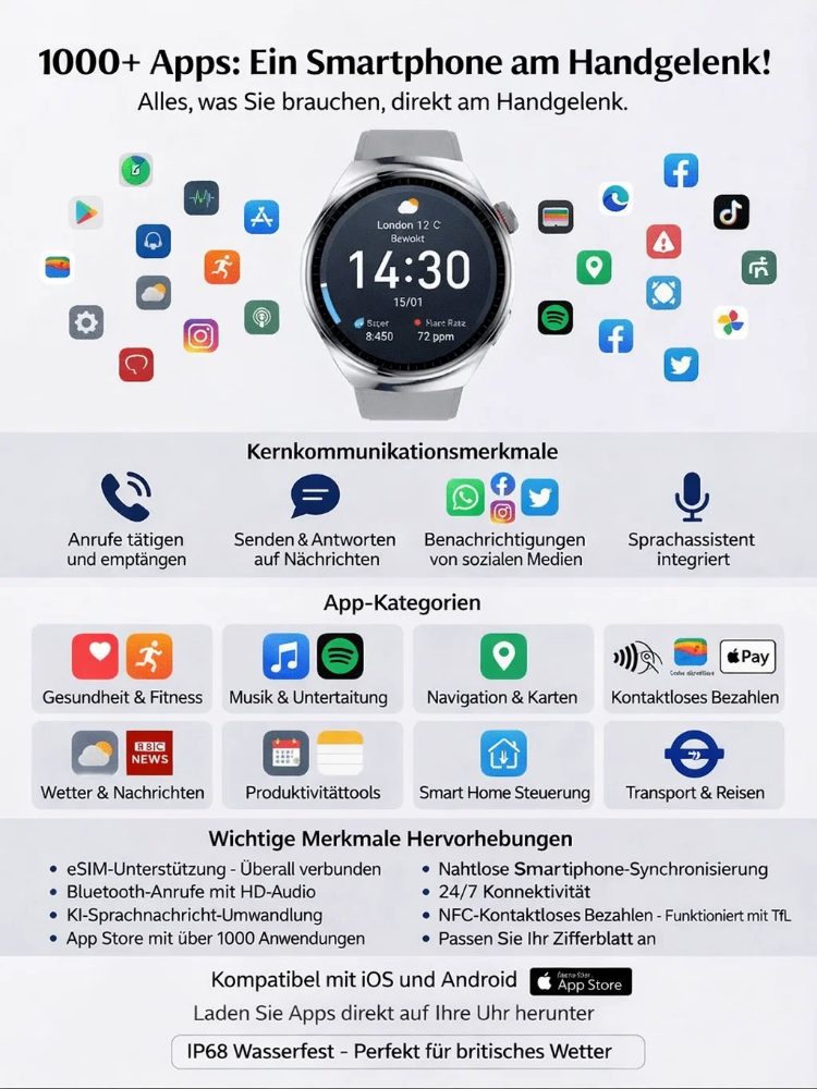 【Abschied von den Stichen!】Deutsche Glukose-Uhr: Schmerzfreie 5-in-1-Messung  