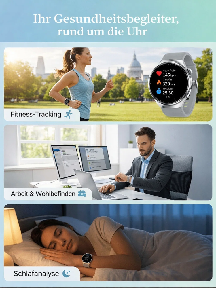 【Abschied von den Stichen!】Deutsche Glukose-Uhr: Schmerzfreie 5-in-1-Messung  