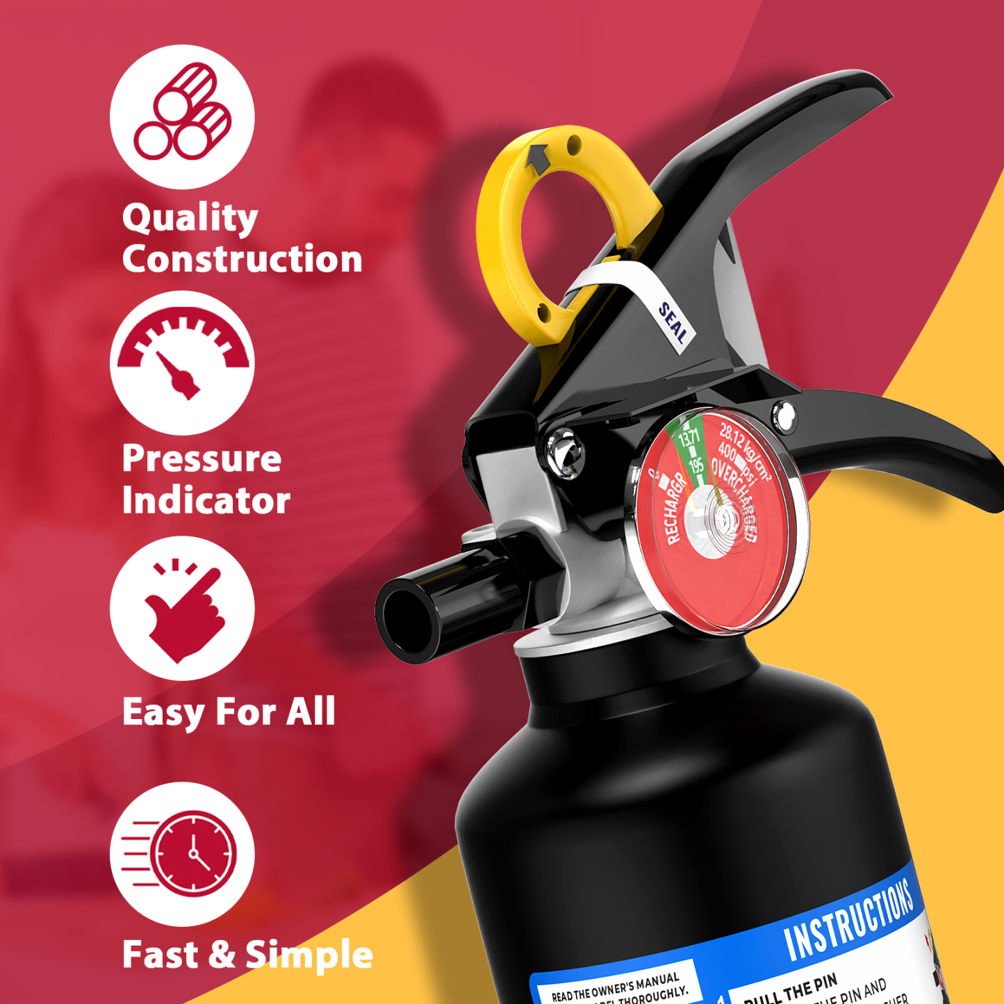 Ougist 2.5 lb ABC Dry Powder Fire Extinguisher – 1A:10B:C Rated | Portable Black Fire Extinguisher for Home, Kitchen, Car & Office | Easy Grip & Quick Release | Model FF1KG