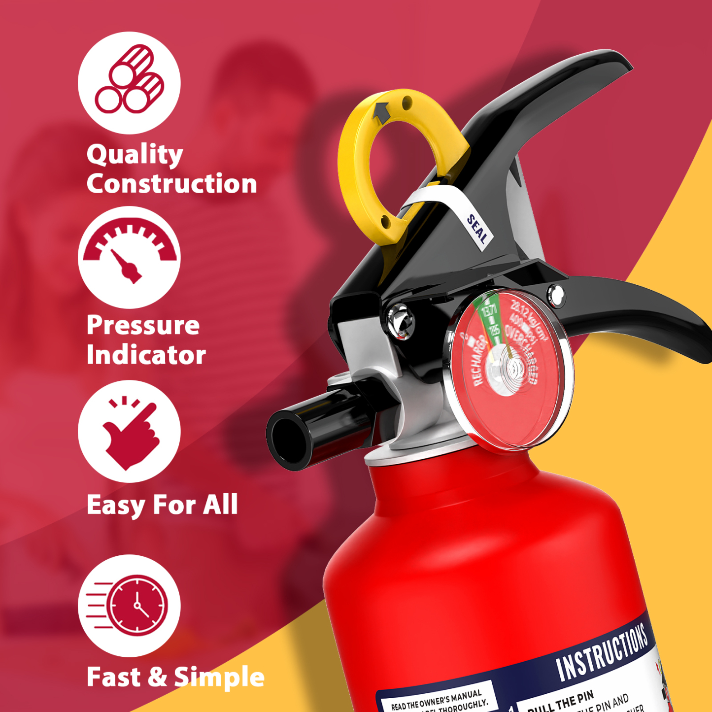 Ougist 2.5 lb ABC Fire Extinguisher – 1A:10B:C Rated | Compact Dry Chemical Fire Extinguisher for Home, Car, Kitchen & Boat | Quick-Release Handle | Model FF1KG