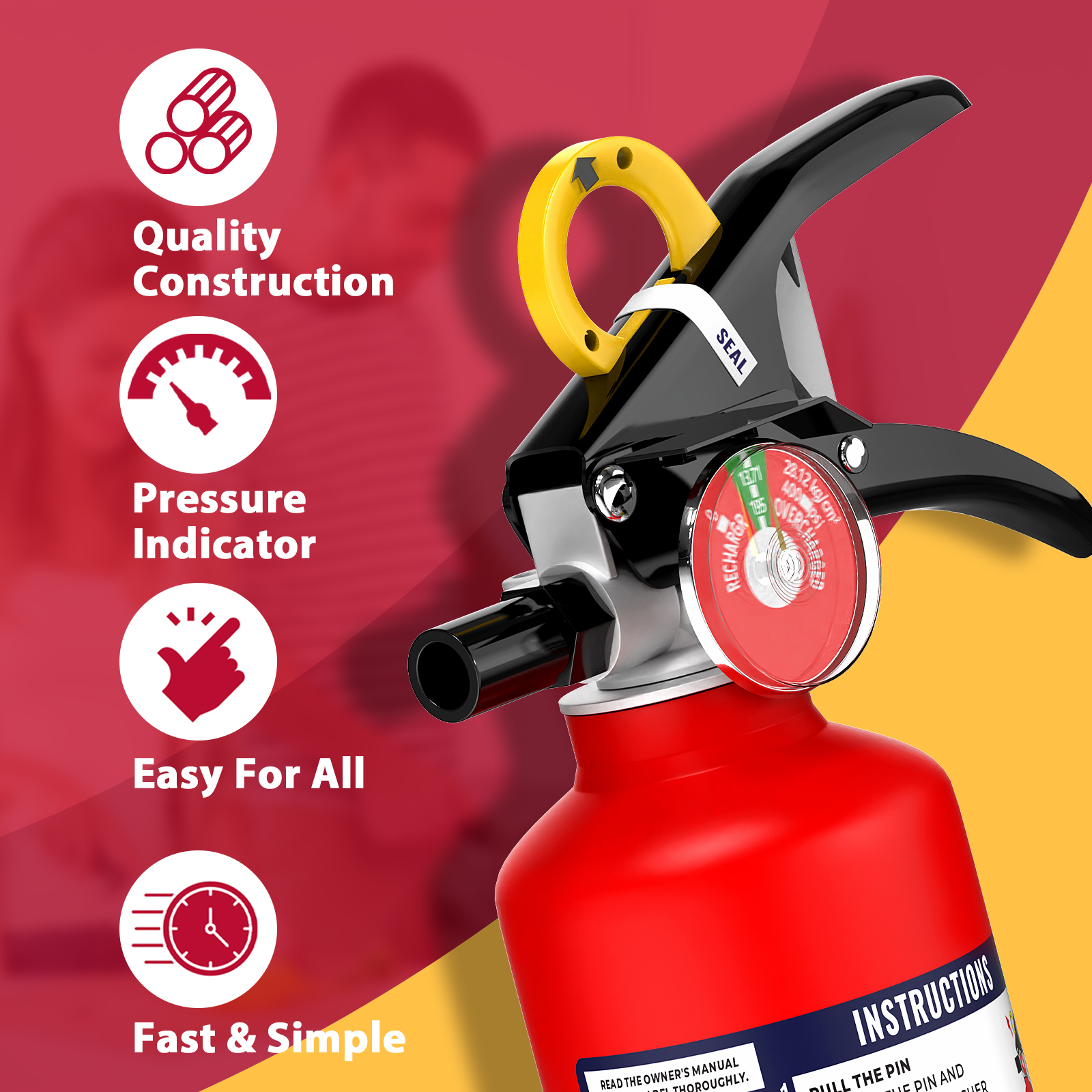Ougist 2.5 lb ABC Fire Extinguisher – 1A:10B:C Rated | Compact Dry Chemical Fire Extinguisher for Home, Car, Kitchen & Boat | Quick-Release Handle | Model FF1KG