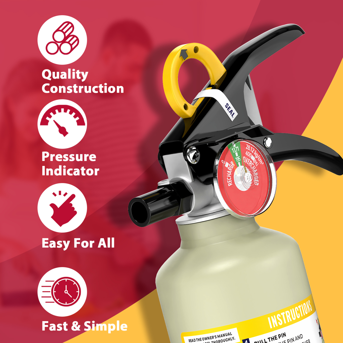 Ougist 2.5 lb ABC Dry Powder Fire Extinguisher – 1A:10B:C Rated | Portable Grey Fire Extinguisher for Home, Kitchen & Car | Easy-Grip Handle & Quick Release | Model FF1KG
