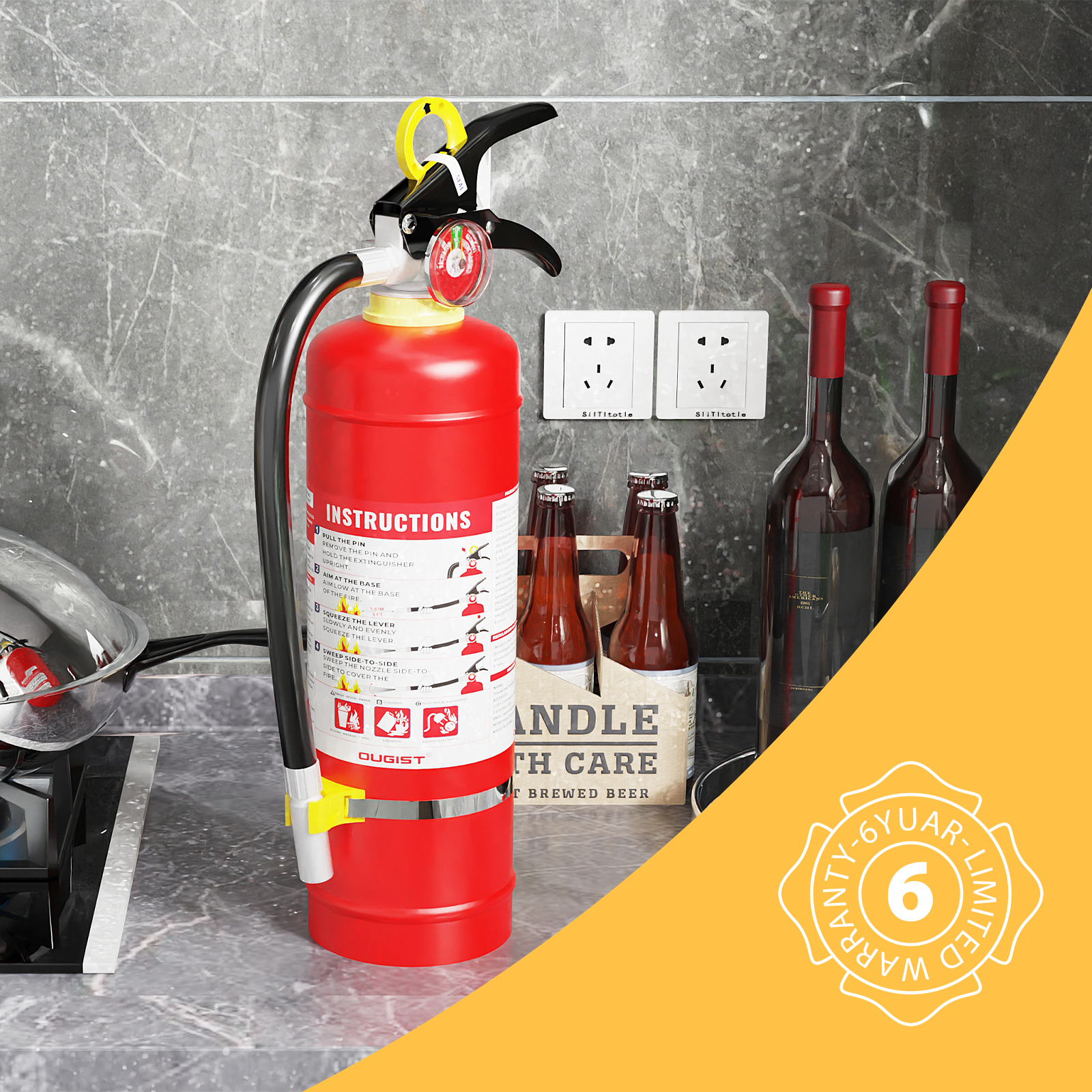 Ougist 4.4 lb ABC Dry Powder Fire Extinguisher – 2A:10B:C Rated | Car, Home & Office Safety | Easy-Use Quick Release | For Electrical & Grease Fires