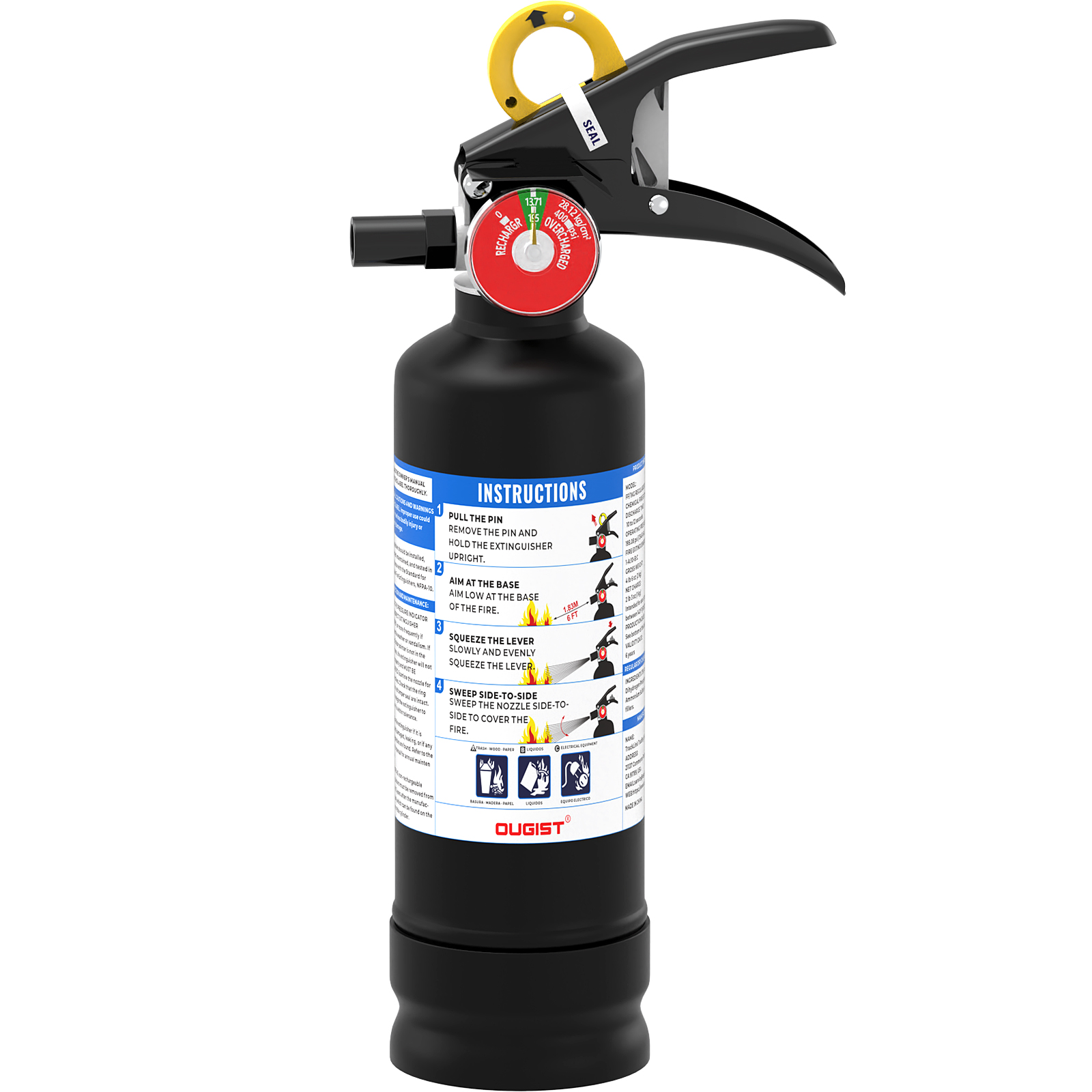 Ougist 2.5 lb ABC Dry Powder Fire Extinguisher – 1A:10B:C Rated | Portable Black Fire Extinguisher for Home, Kitchen, Car & Office | Easy Grip & Quick Release | Model FF1KG