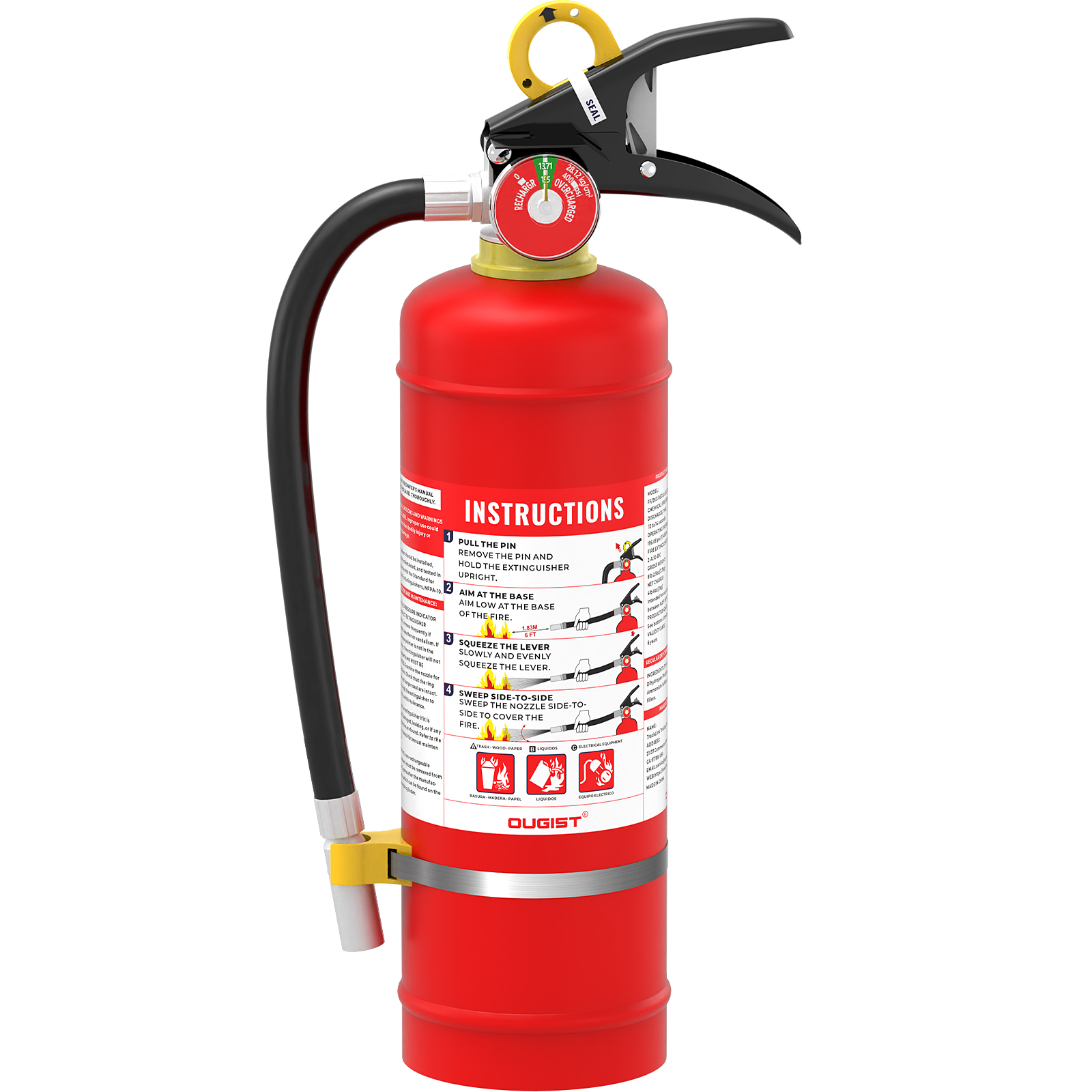 Ougist 4.4 lb ABC Dry Powder Fire Extinguisher – 2A:10B:C Rated | Car, Home & Office Safety | Easy-Use Quick Release | For Electrical & Grease Fires