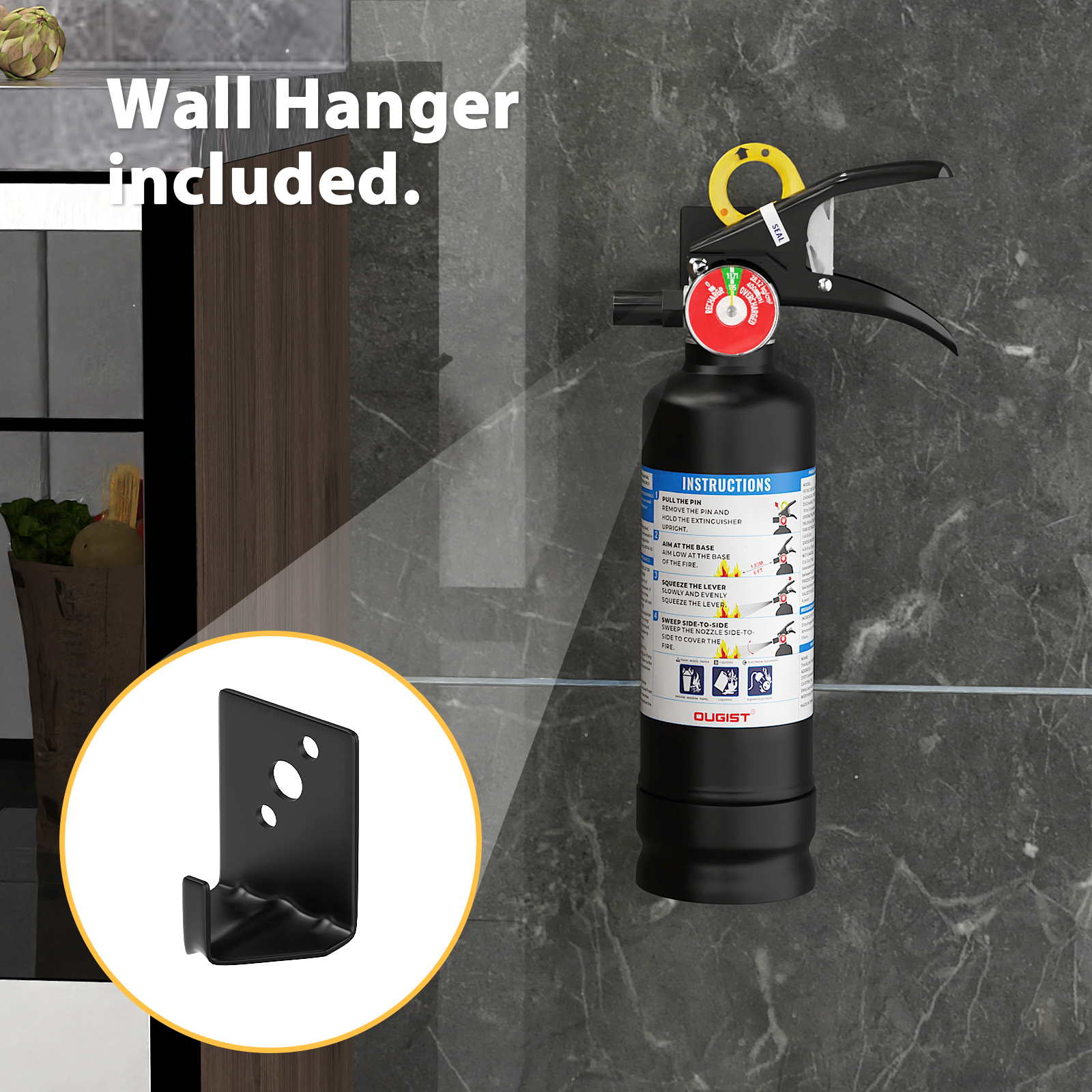 Ougist 2.5 lb ABC Dry Powder Fire Extinguisher – 1A:10B:C Rated | Portable Black Fire Extinguisher for Home, Kitchen, Car & Office | Easy Grip & Quick Release | Model FF1KG