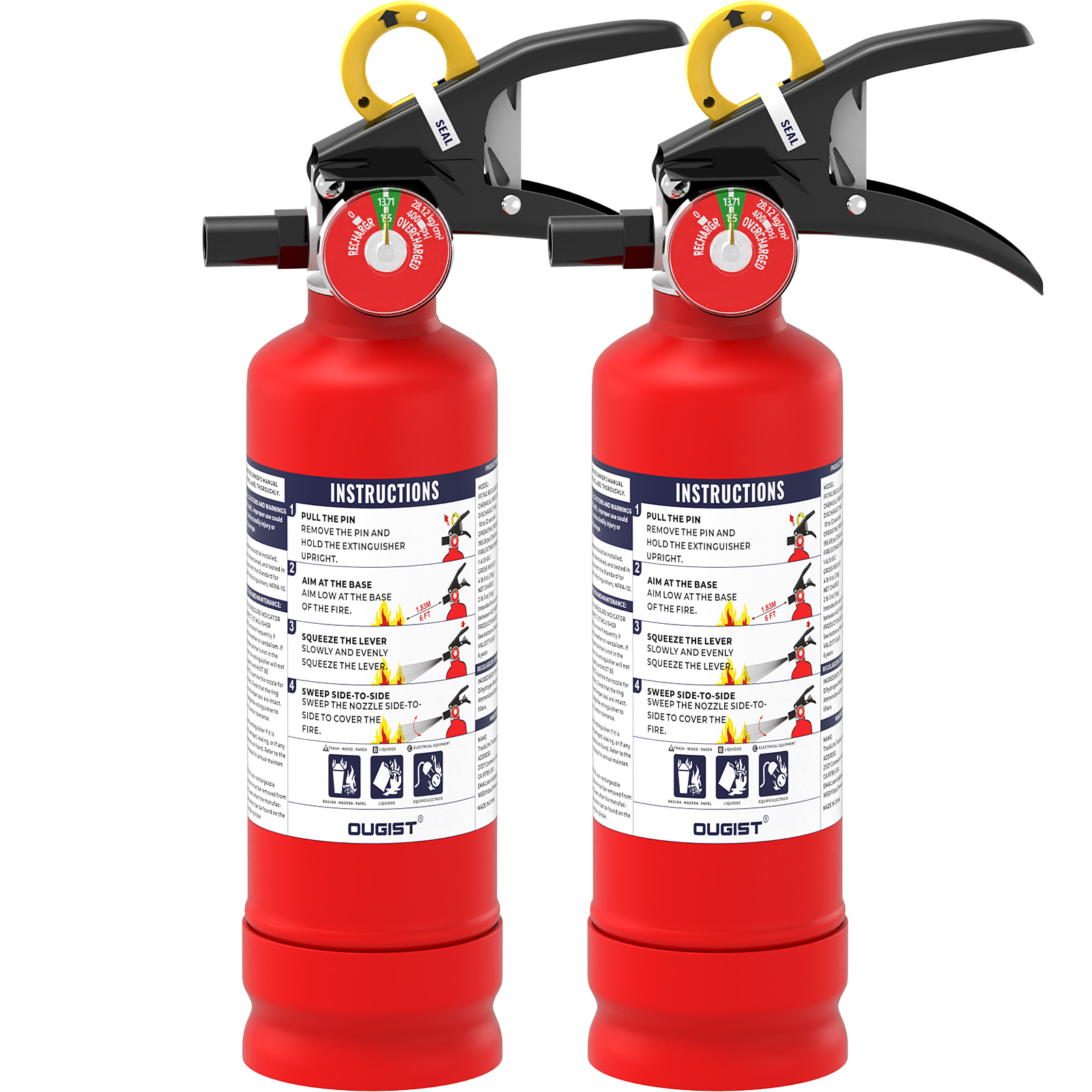 Ougist 2.5 lb ABC Fire Extinguisher – 1A:10B:C Rated | Compact Dry Chemical Fire Extinguisher for Home, Car, Kitchen & Boat | Quick-Release Handle | Model FF1KG