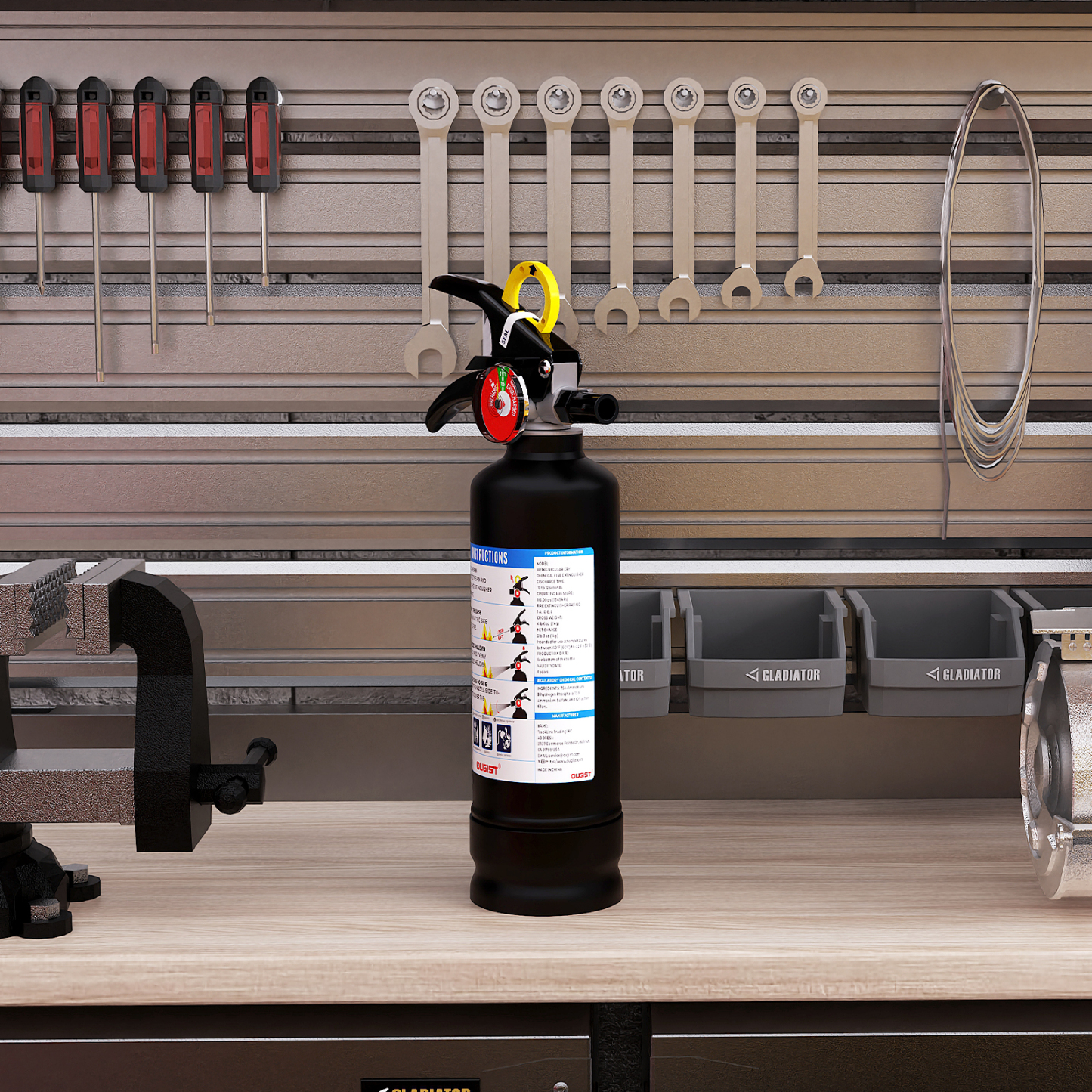 Ougist 2.5 lb ABC Dry Powder Fire Extinguisher – 1A:10B:C Rated | Portable Black Fire Extinguisher for Home, Kitchen, Car & Office | Easy Grip & Quick Release | Model FF1KG