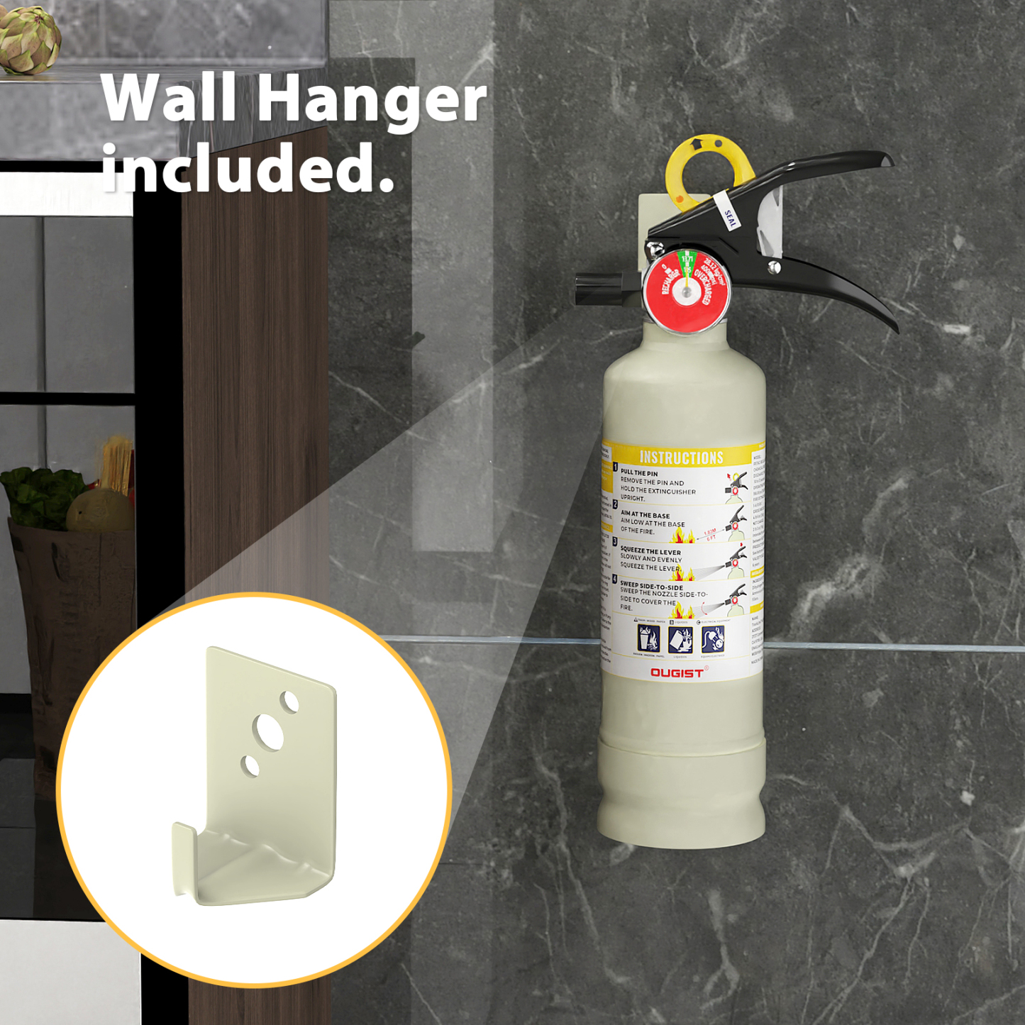 Ougist 2.5 lb ABC Dry Powder Fire Extinguisher – 1A:10B:C Rated | Portable Grey Fire Extinguisher for Home, Kitchen & Car | Easy-Grip Handle & Quick Release | Model FF1KG