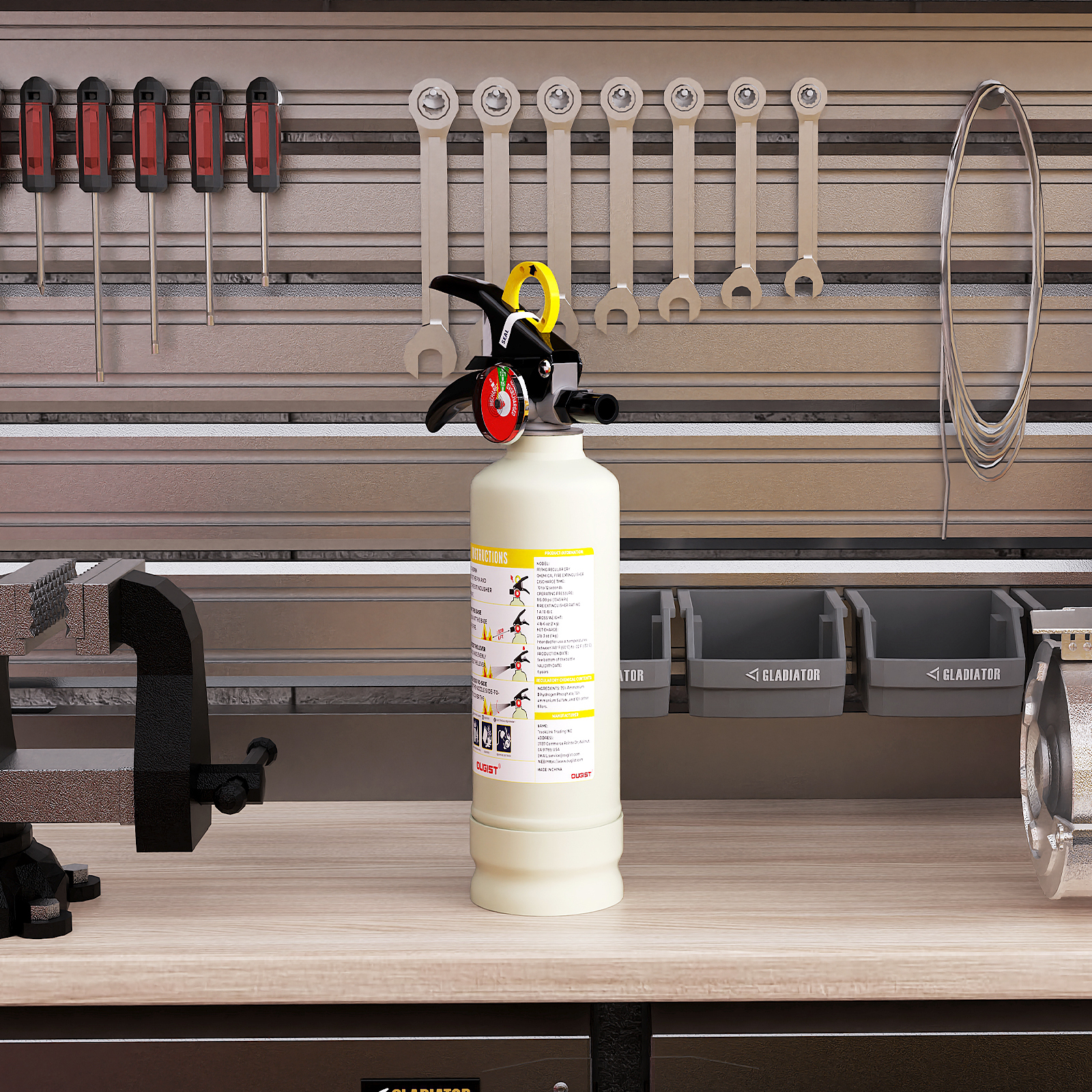 Ougist 2.5 lb ABC Dry Powder Fire Extinguisher – 1A:10B:C Rated | Portable Grey Fire Extinguisher for Home, Kitchen & Car | Easy-Grip Handle & Quick Release | Model FF1KG