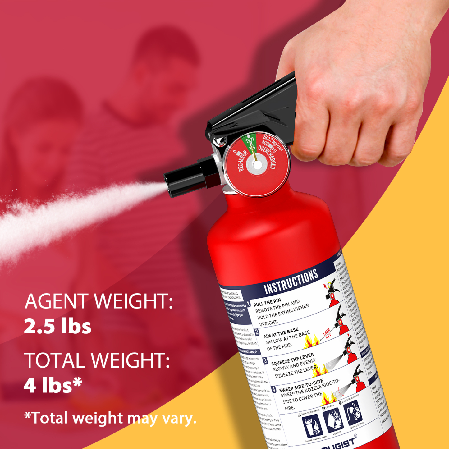 Ougist 2.5 lb ABC Fire Extinguisher – 1A:10B:C Rated | Compact Dry Chemical Fire Extinguisher for Home, Car, Kitchen & Boat | Quick-Release Handle | Model FF1KG