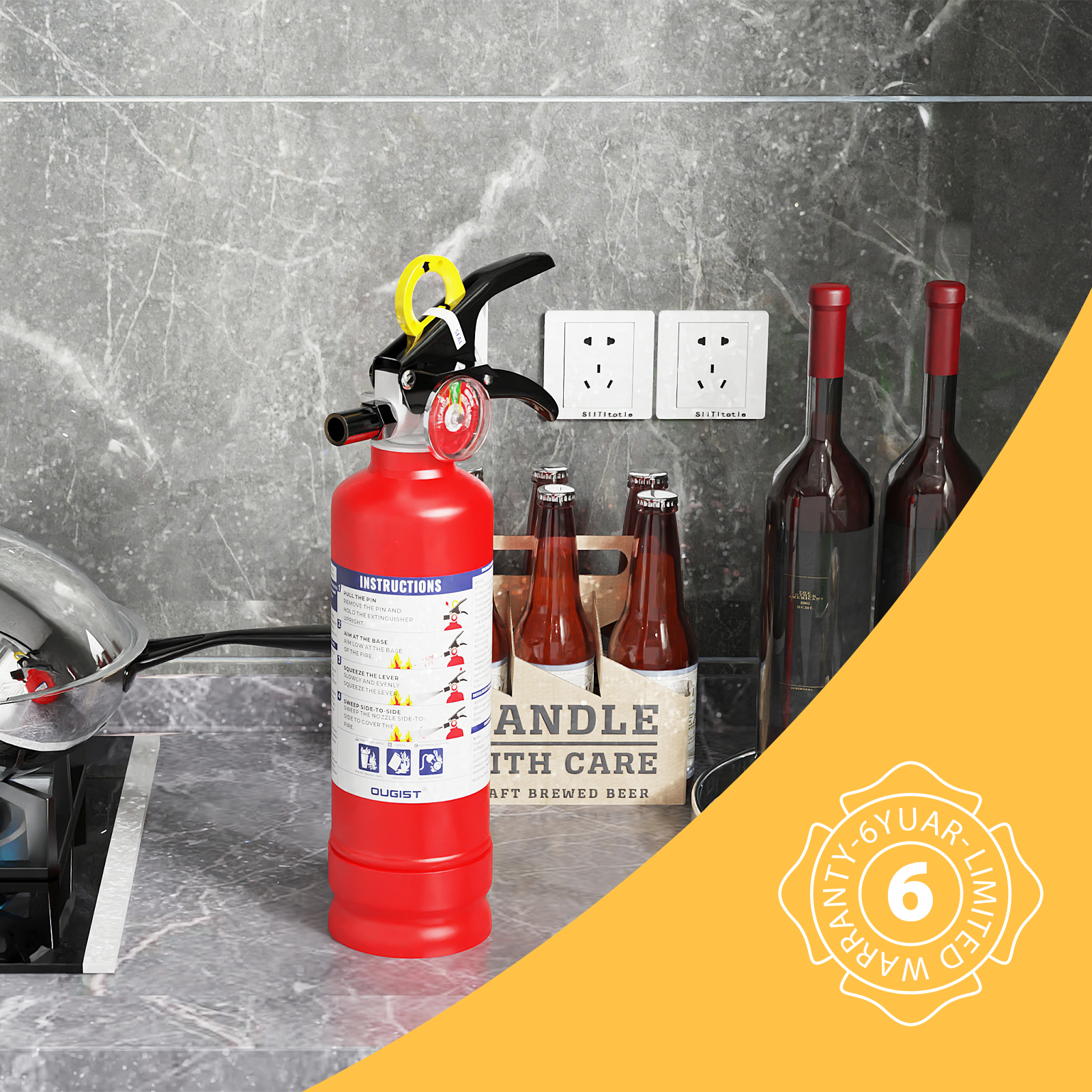 Ougist 2.5 lb ABC Fire Extinguisher – 1A:10B:C Rated | Compact Dry Chemical Fire Extinguisher for Home, Car, Kitchen & Boat | Quick-Release Handle | Model FF1KG