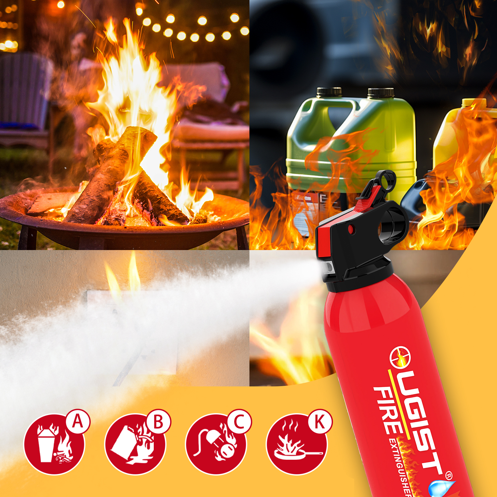 Ougist 21oz Portable Water-Based Fire Extinguisher – Compact Fire Spray for Home, Kitchen, Car & Camping | Quick Response & Re-Ignition Prevention | Model MSJ620
