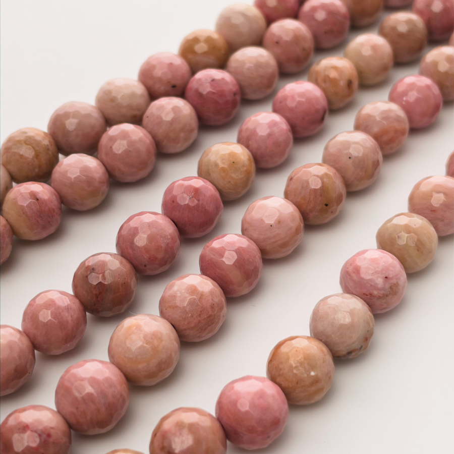 Faceted Rose: Precision-Cut Natural Rhodonite Bracelet