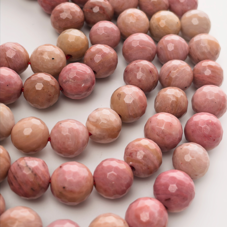 Faceted Rose: Precision-Cut Natural Rhodonite Bracelet