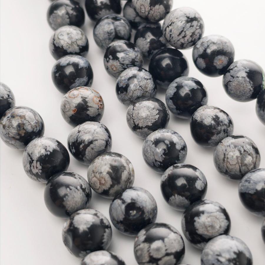 Natural Snowflake Obsidian Beaded Bracelet
