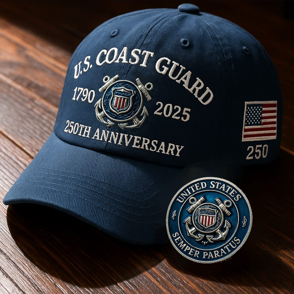 U.S. Coast Guard 250th Anniversary Commemorative Cap & Coin Set