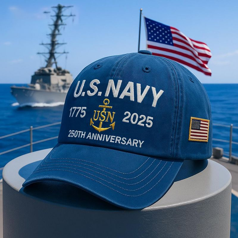 Custom Name U.S. Navy 250th Anniversary Hat, Veteran Gift