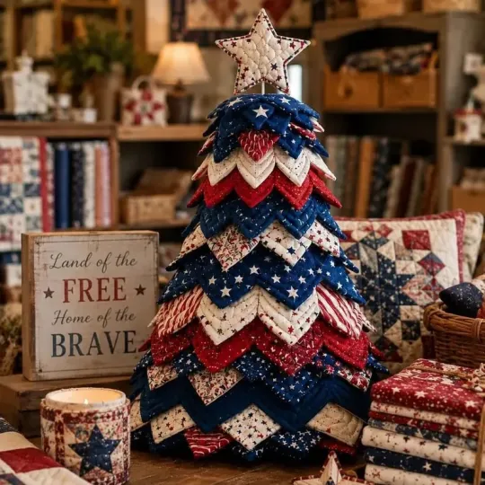🔥 LAST DAY 70% OFF -🎄Americana Christmas Tree Quilt Kit – Easy Layered Fabric Holiday Décor for Quilting Lovers