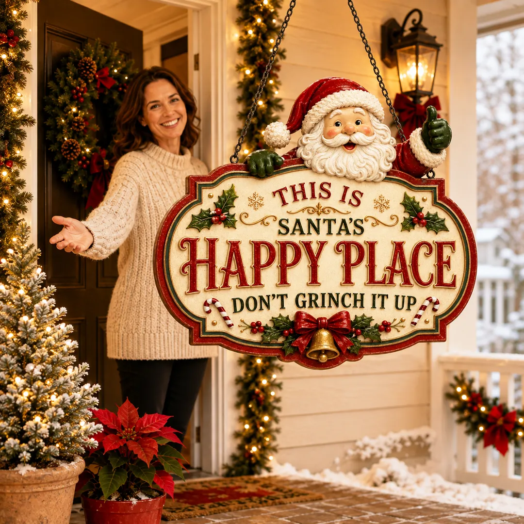 🔥Limited time 70% OFF -🎅✨Christmas Happy Place Wooden Hanging Sign – Festive Door & Covered Porch Décor