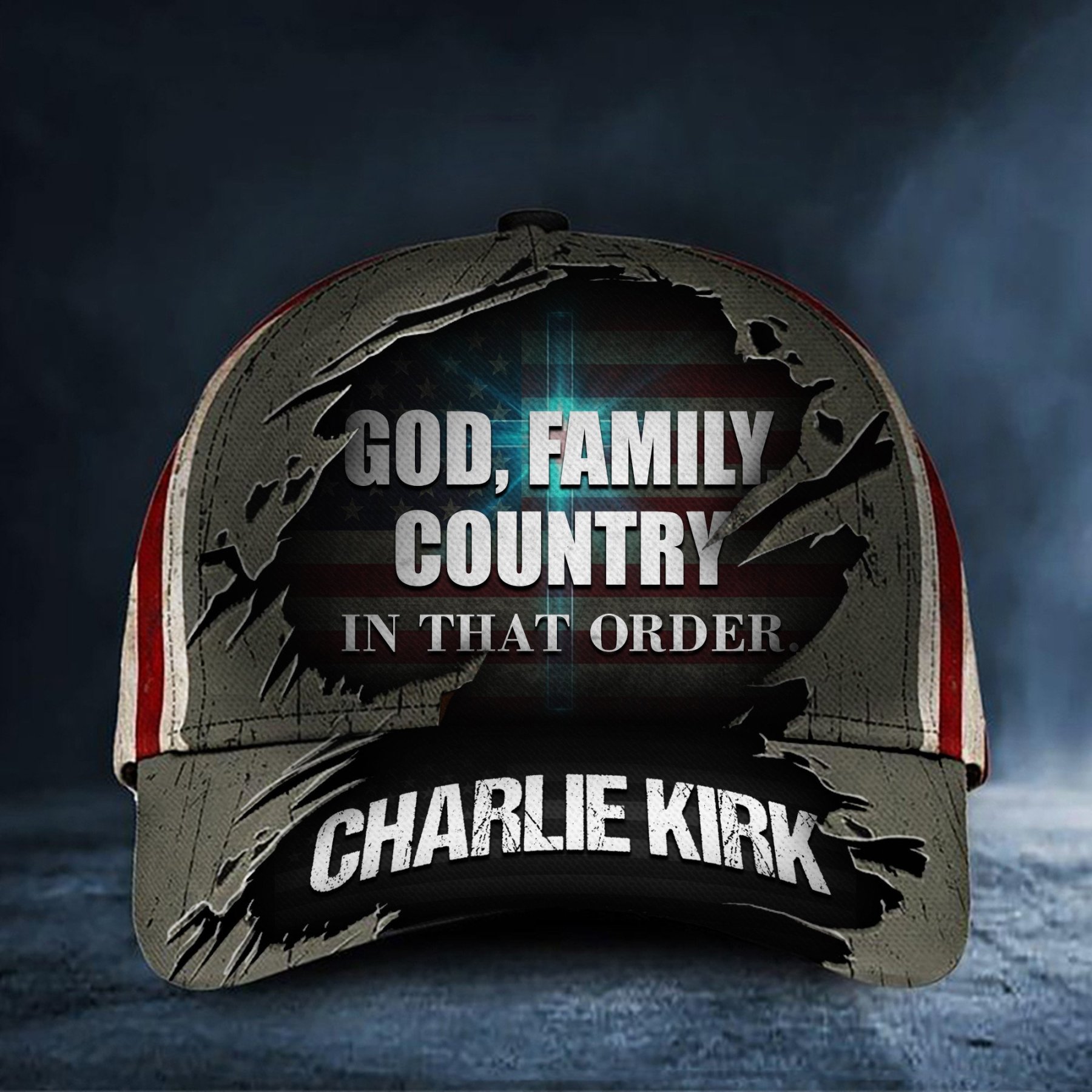 Charlie Kirk USA Cross Shape Hat God Family Country One Nation Under G