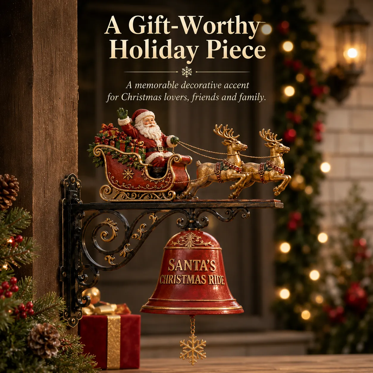Gift-worthy Santa sleigh and bell Christmas decoration
