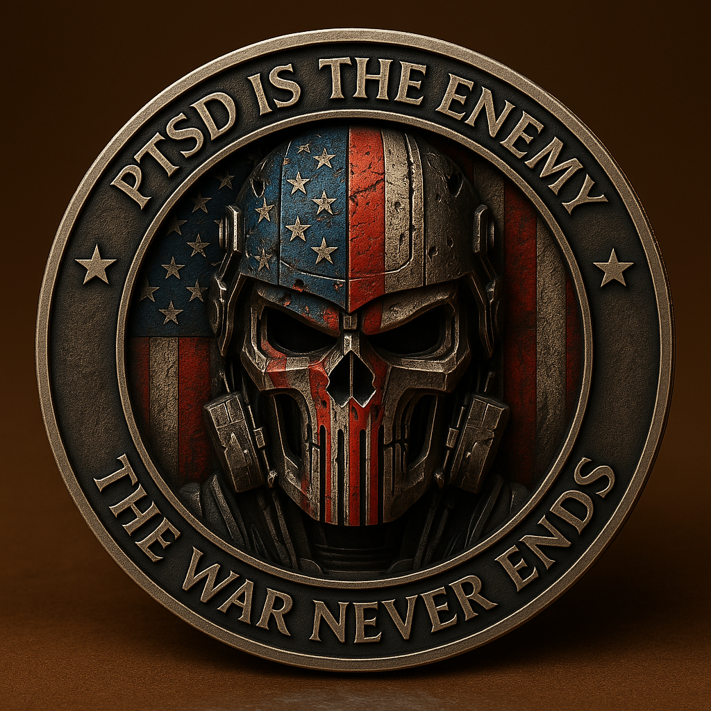 PTSD Is the Enemy – Warrior Skull Challenge Coin for Inner Battles