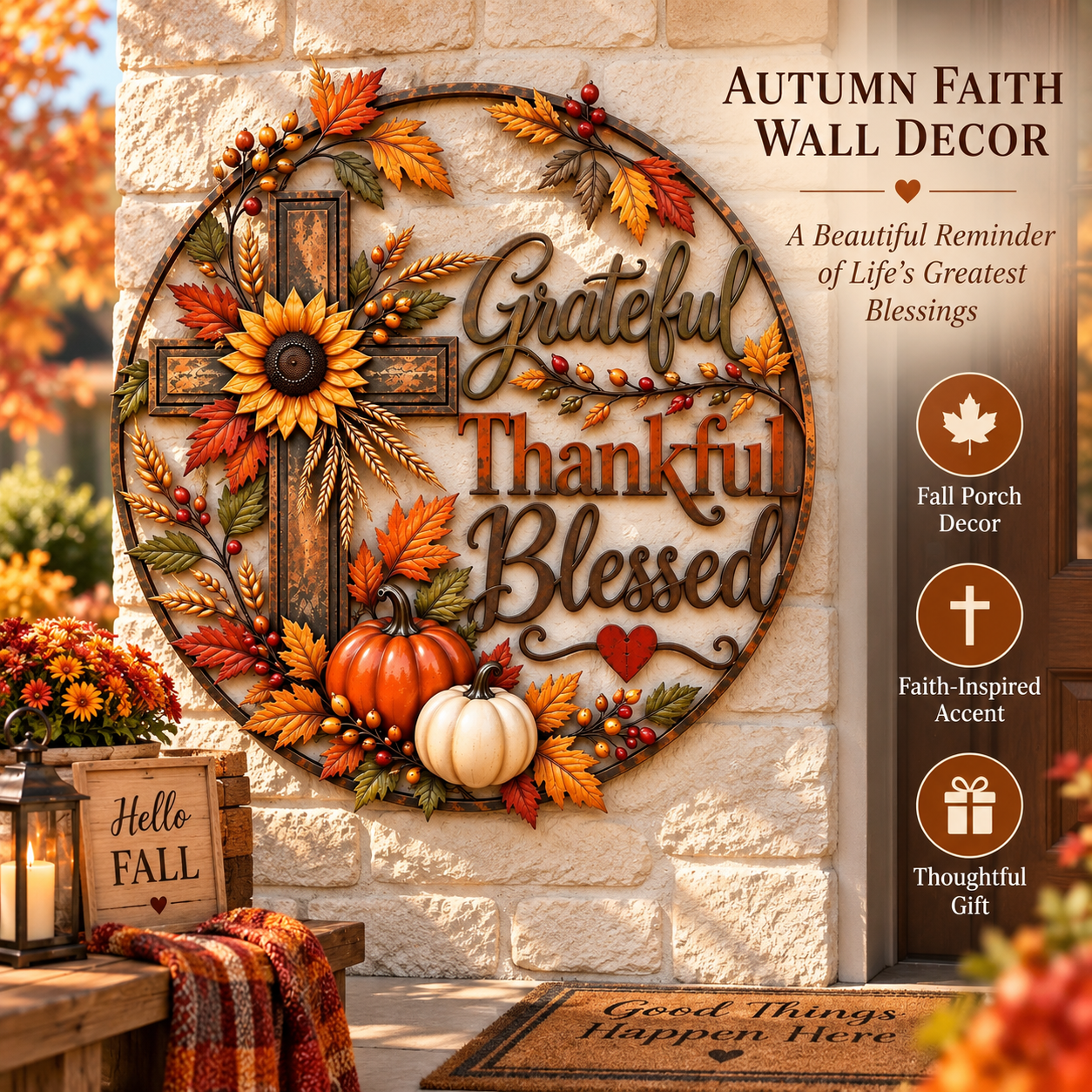 Grateful Thankful Blessed fall faith wall decor