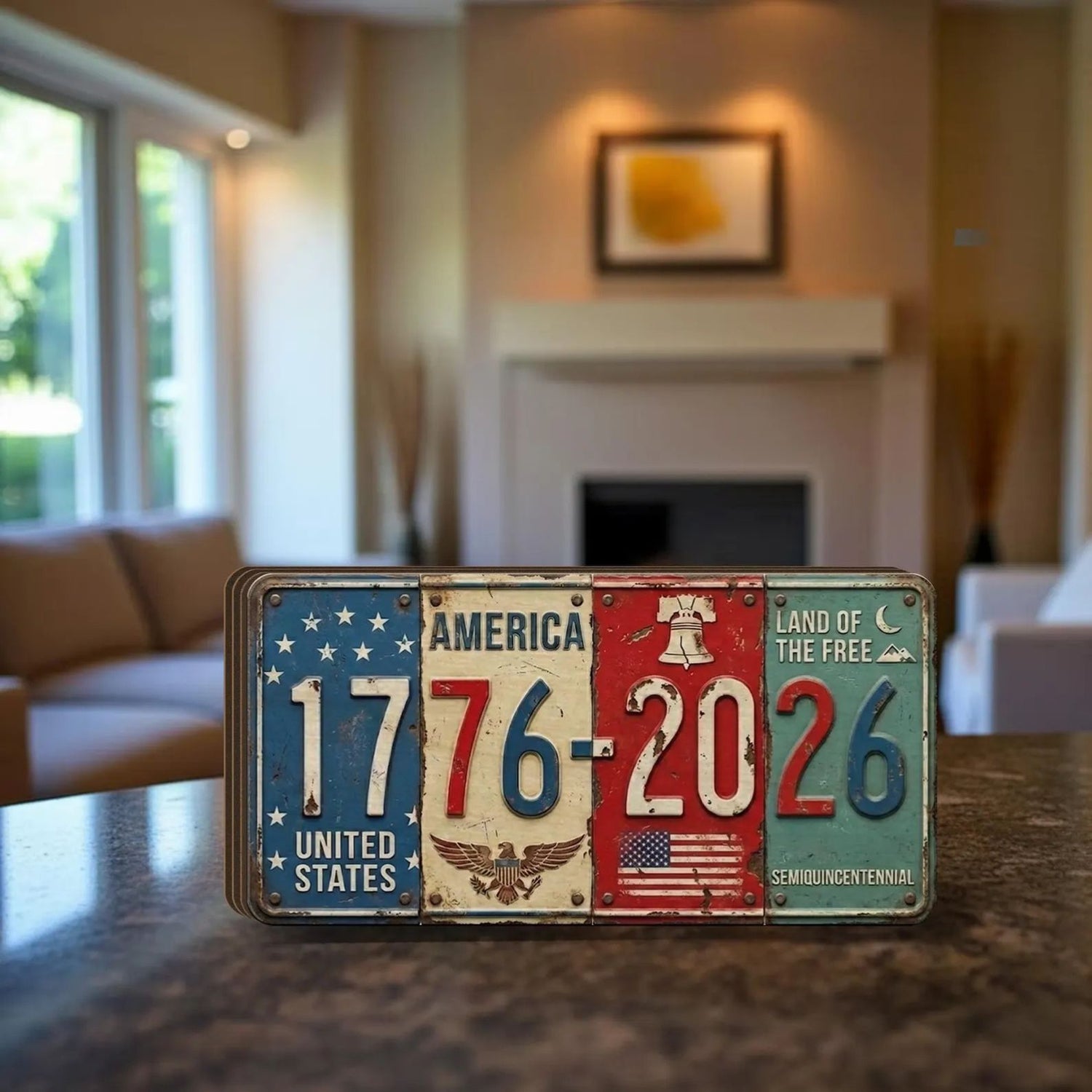 USA 250th Anniversary Block Sign | Rustic License Plate Art 1776-2026 Semiquincentennial Decor