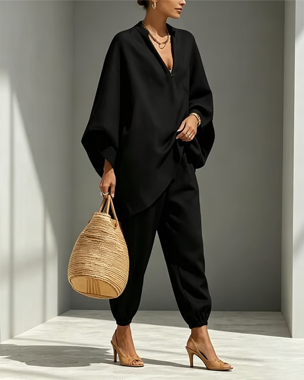 💕V-Neck Relaxed Sleeve Casual Set