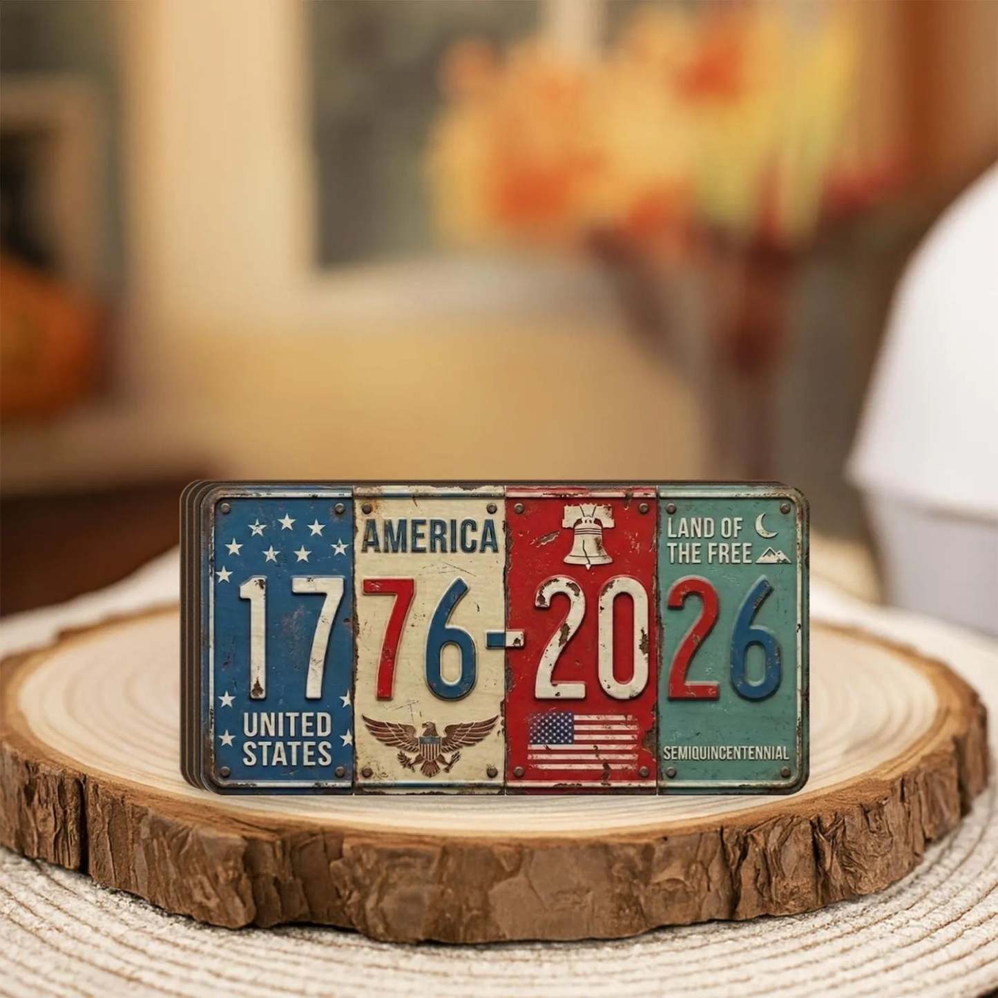 USA 250th Anniversary Block Sign | Rustic License Plate Art 1776-2026 Semiquincentennial Decor