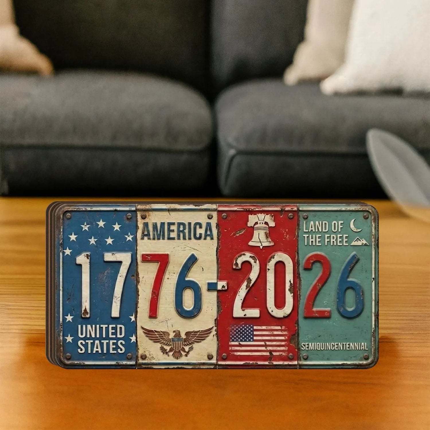 USA 250th Anniversary Block Sign | Rustic License Plate Art 1776-2026 Semiquincentennial Decor