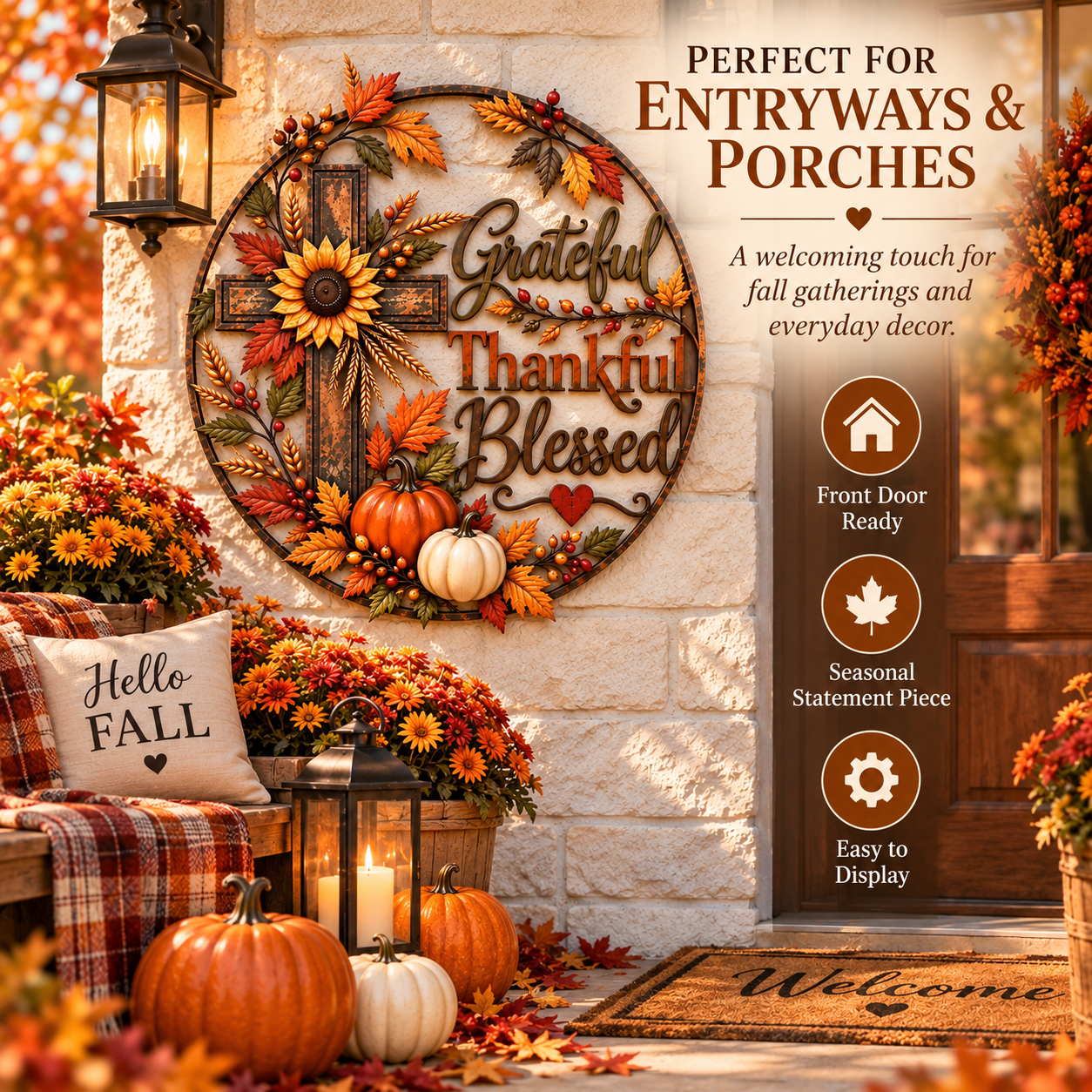 Fall faith wall decor displayed in an entryway