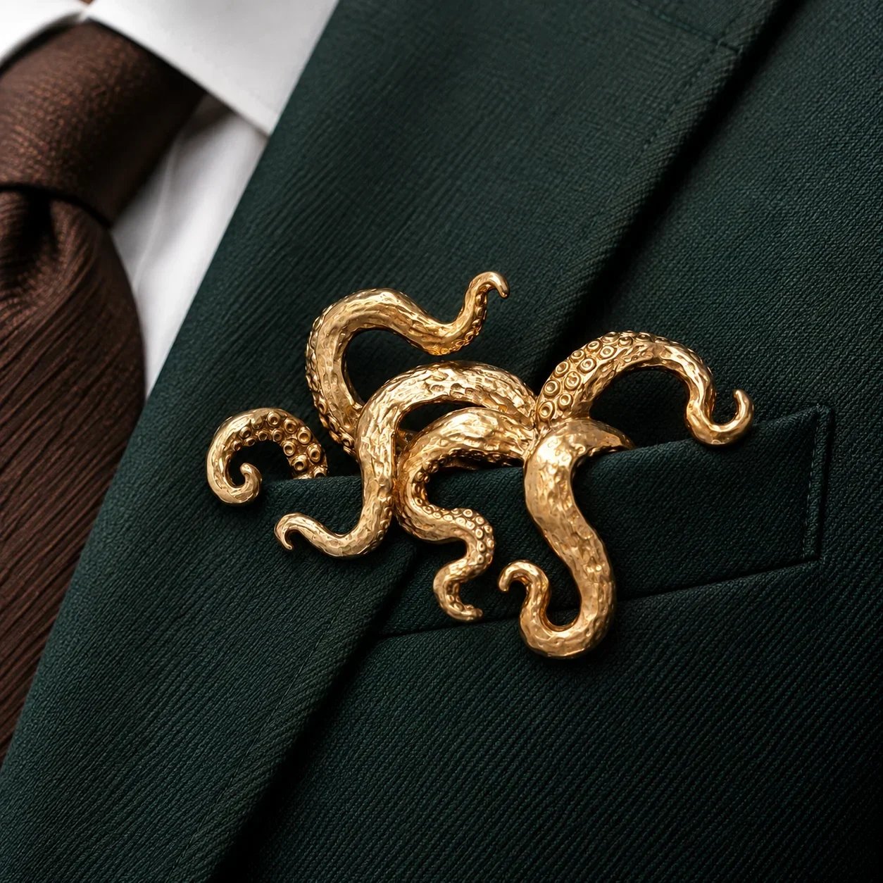 Gilded bronze octopus pocket brooch