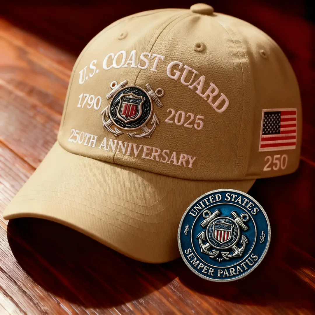 U.S. Coast Guard 250th Anniversary Commemorative Cap & Coin Set