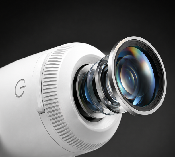Close view of the projector optical lens