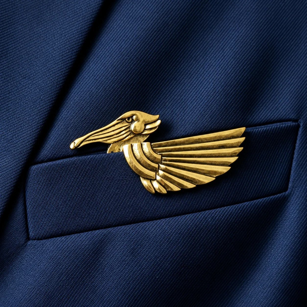 Gilded bronze flying bird pocket brooch