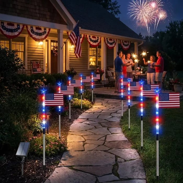 🔥Last Day 49% OFF - Solar American Flag Pathway Lights – Red, White & Blue Yard Glow for 250th Independence Celebration ✨