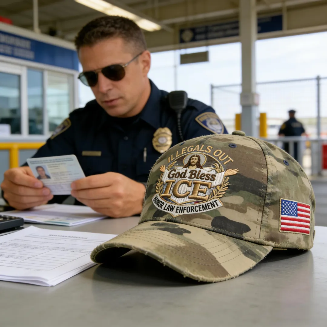 Rugged Camo “God Bless ICE” Trucker Hat – Patriotic Law Enforcement Support Baseball Cap