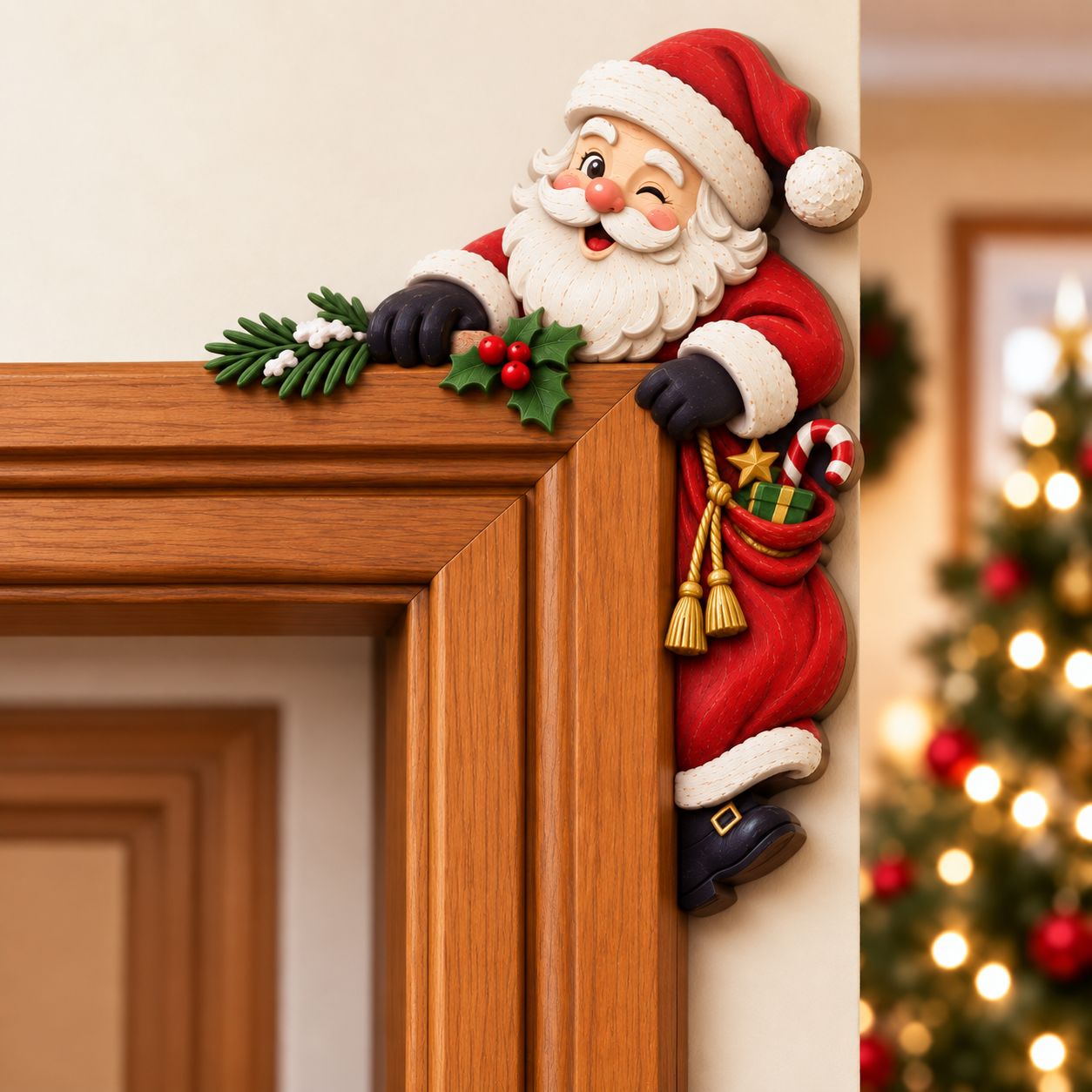 🔥Last 75pcs🎉-🎅🚪Christmas Peekaboo Door Frame Corner Decor – A Little Holiday Surprise Around Every Corner