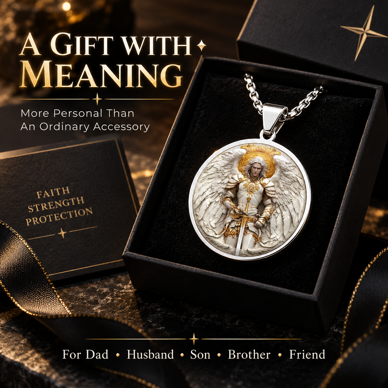 Angel Warrior necklace as a meaningful faith gift for men