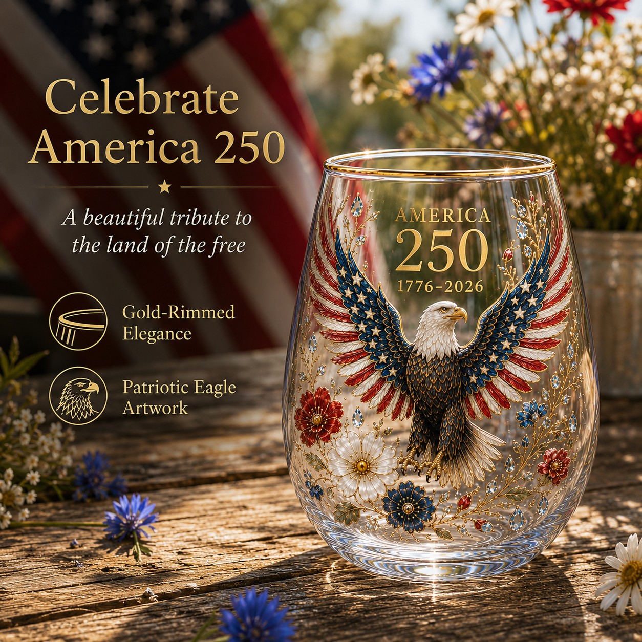 America 250th Anniversary Eagle Glass Tumbler