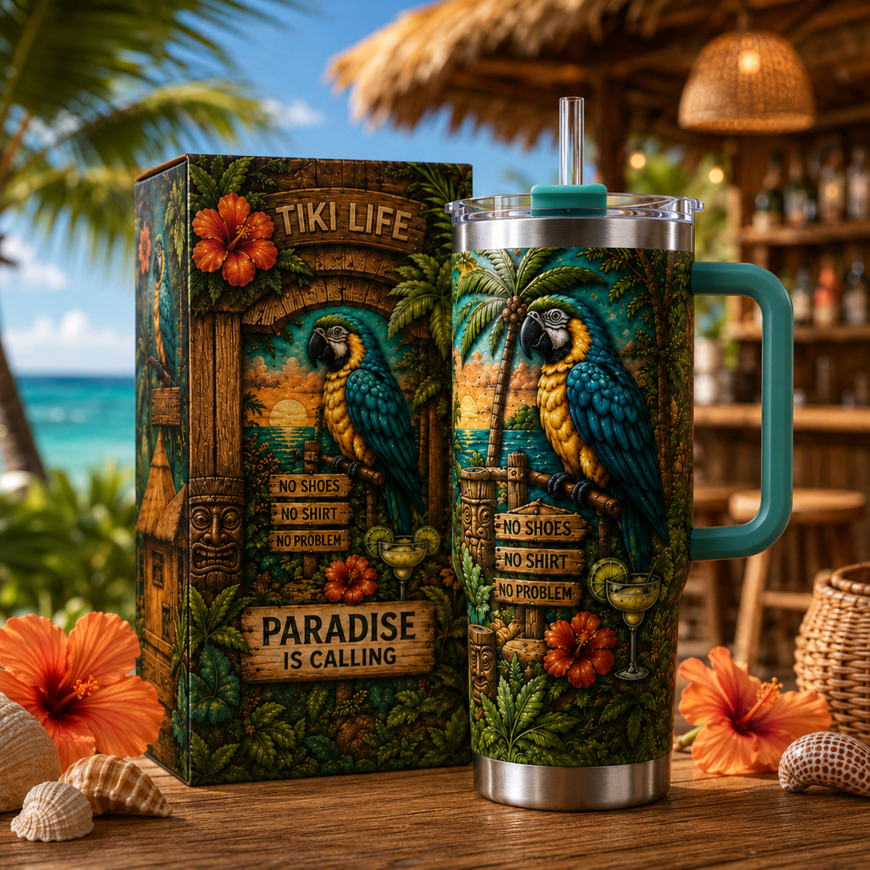 🌴 70% OFF — Tiki Life Parrot 30/40oz Travel Tumbler 🦜 Paradise Is Calling! 🍹